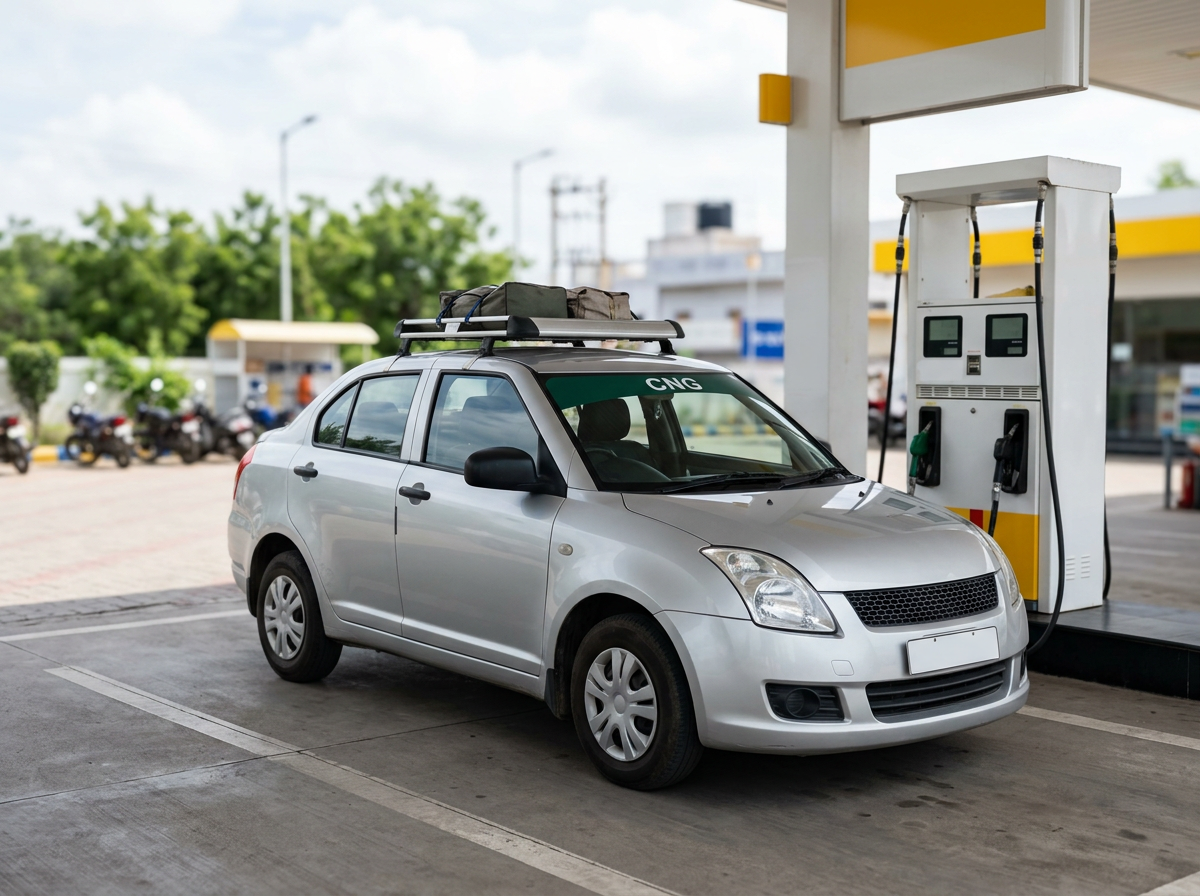 CNG sedan at a fuel station